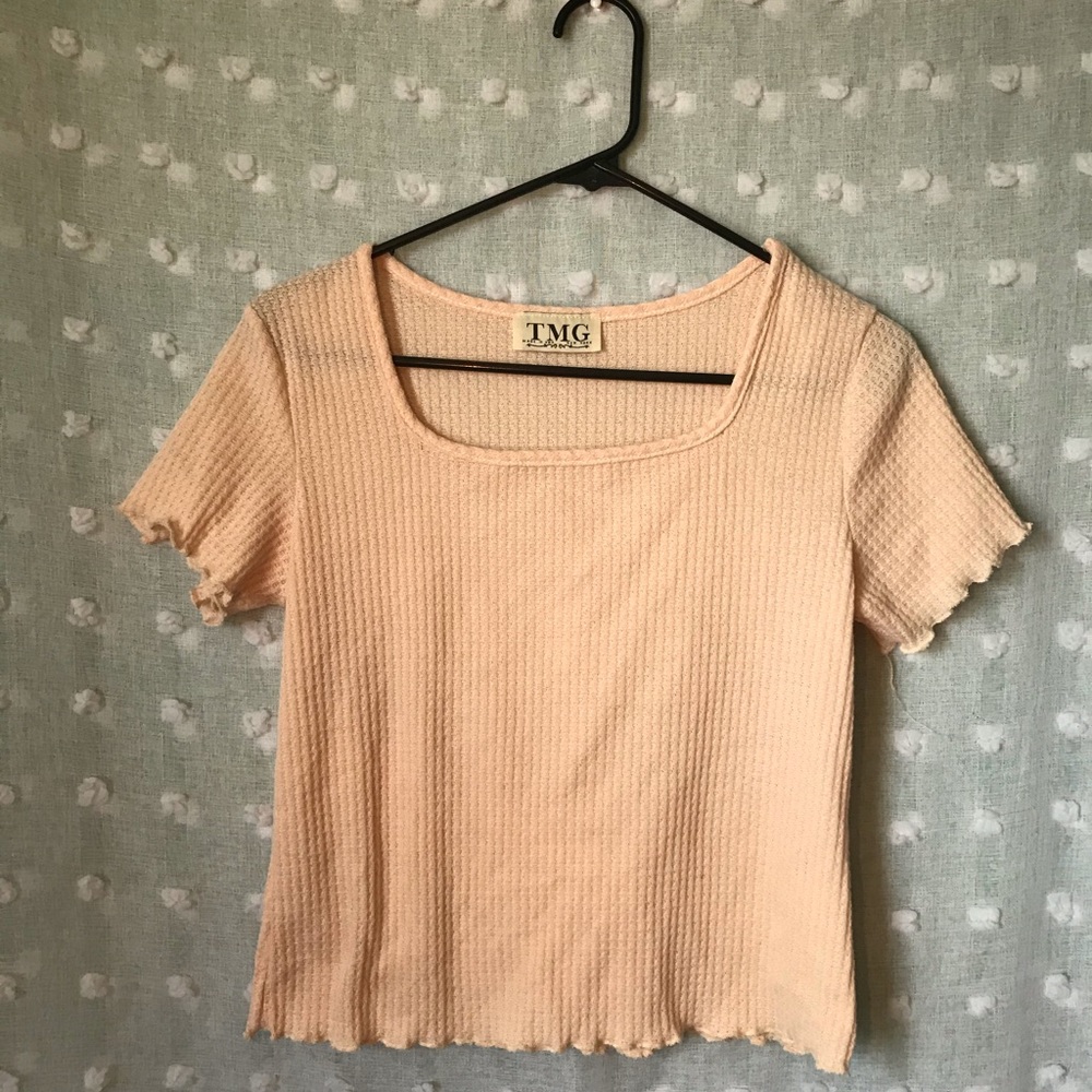 Cropped Lettuce Trim Light Pink Top